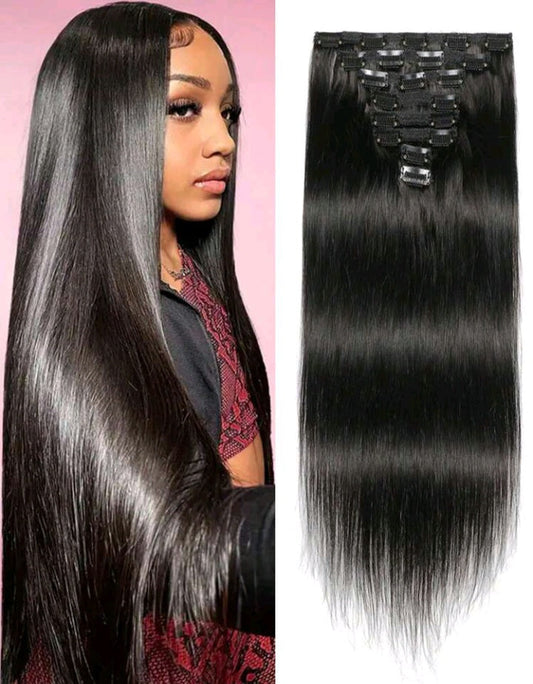 8Pcs Black Wavy One Set Clip In Extensions