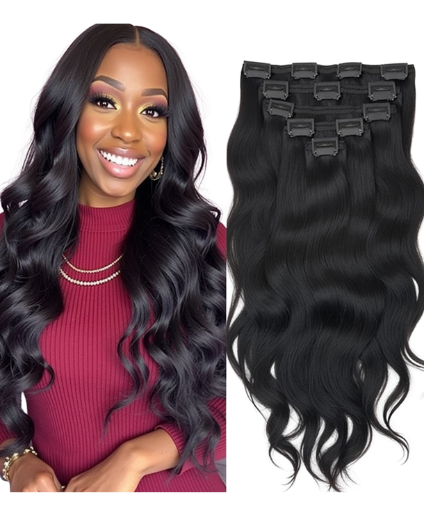 8Pcs Black Wavy One Set Clip In Extensions